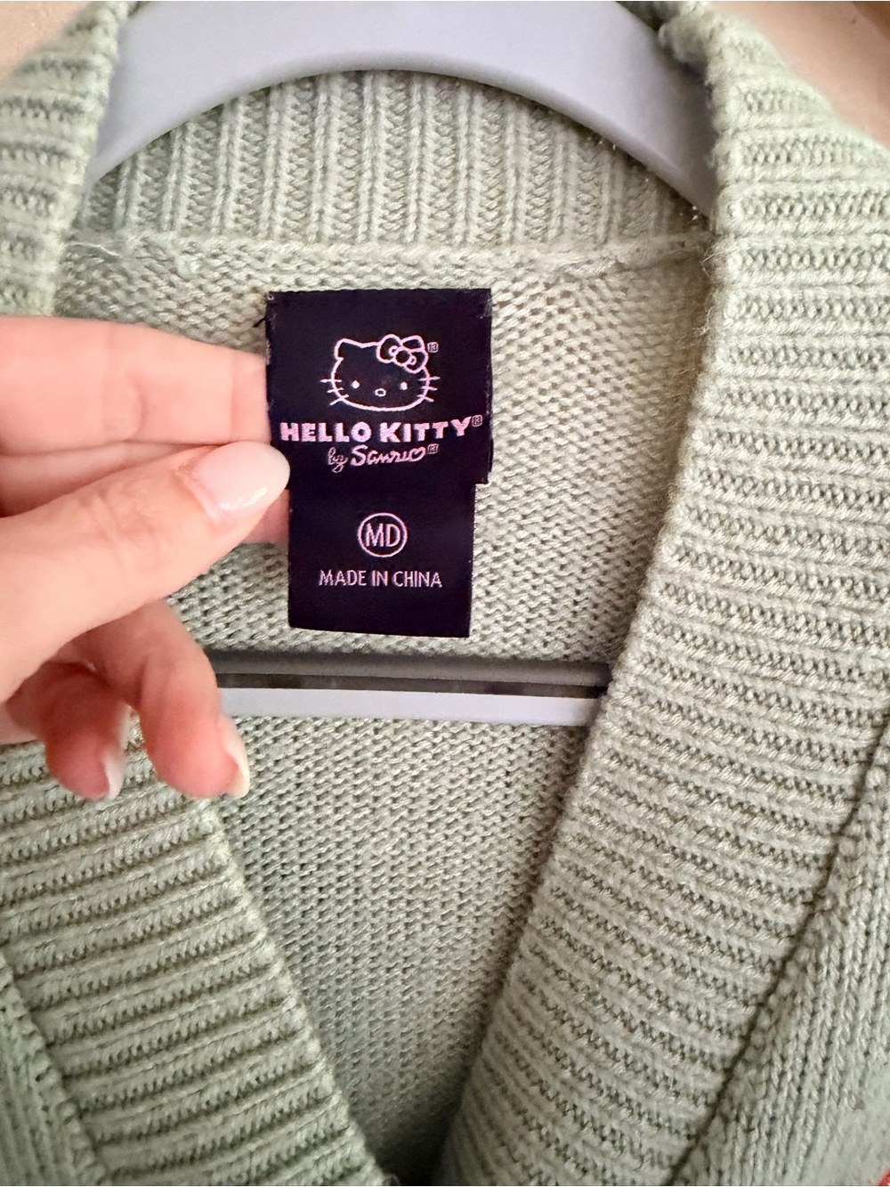 Hello Kitty Mint Green Mushroom-Embroidered V-Neck Cardigan Size Medium - Picture 8 of 12